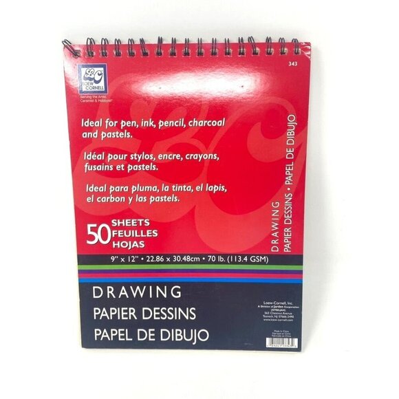 Loew Cornell Drawing Pad 9 in x 12in Spiral 50 Sheets Pen Ink Pencil Charcoal - Picture 1 of 6